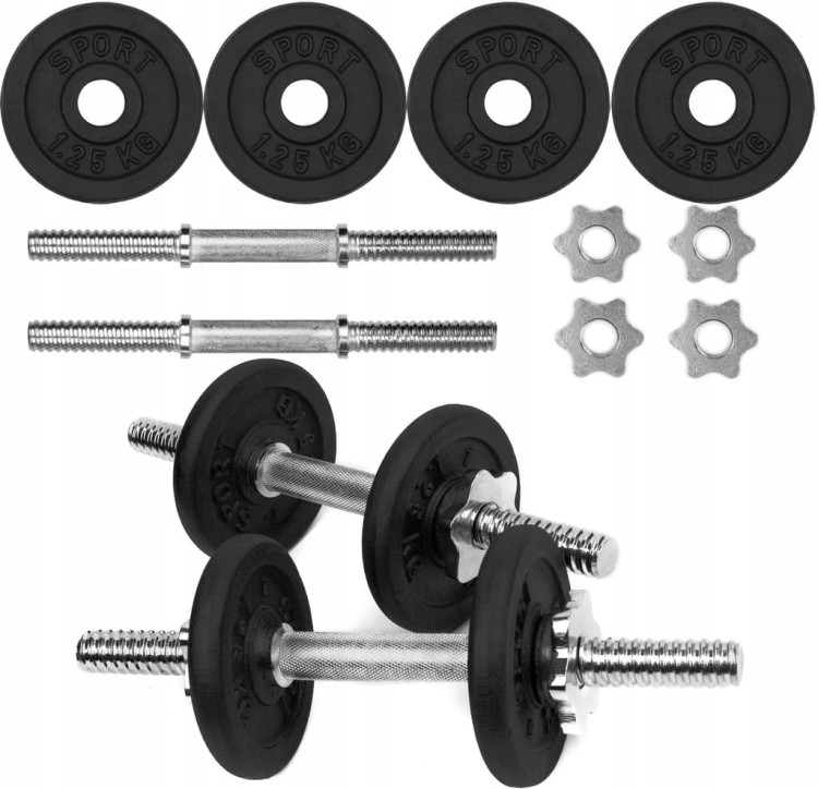 HANTLE ŻELIWNE 2x5kg gryf Talerze zestaw 10kg