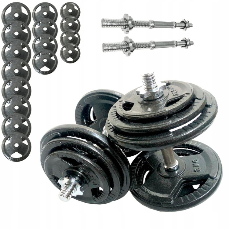 HANTLE ŻELIWNE 2x30kg gryf Talerze zestaw 60kg