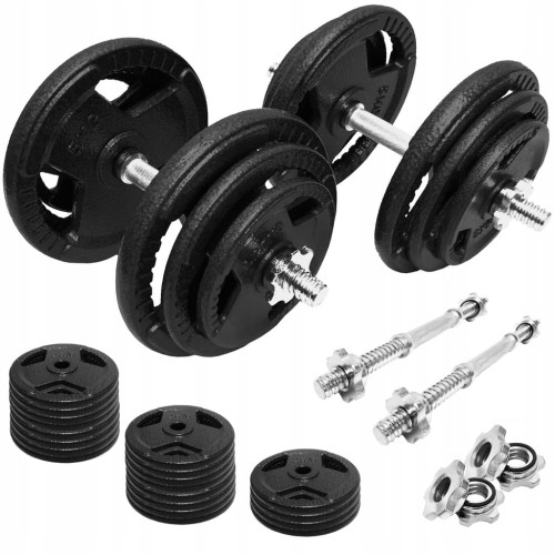 HANTLE ŻELIWNE 2x50 kg gryf Talerze zestaw regulowane do ćwiczeń tri grip