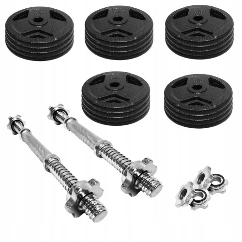 HANTLE ŻELIWNE 2x50 kg gryf Talerze zestaw regulowane do ćwiczeń tri grip