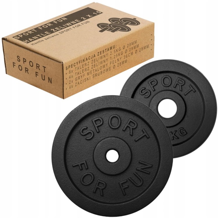HANTLE ŻELIWNE 2x25kg gryf Talerze zestaw 50kg